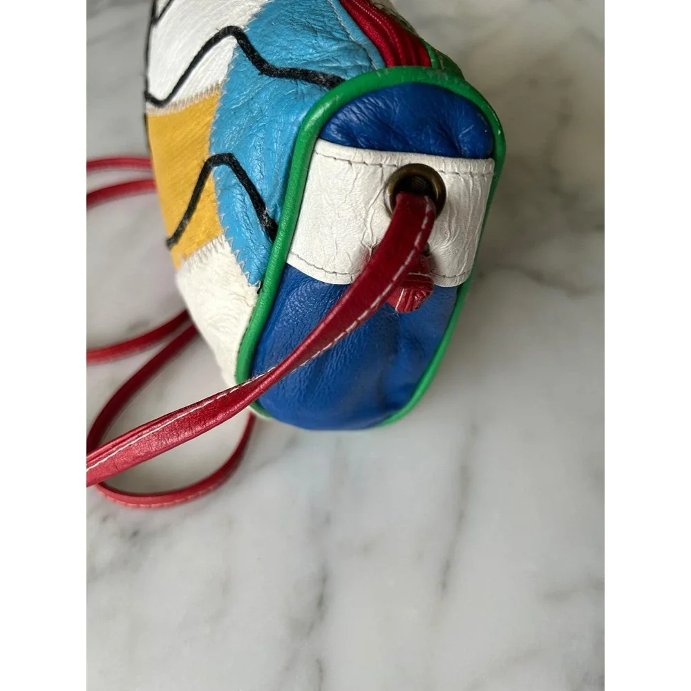 Sereta Vintage 90s‎ Patchwork Leather Crossbody Bag Primary Colorblock Pop Art